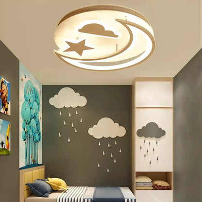 DecorBites™ DecorBites™ White Metal Moon and Star Flush Ceiling Light for Kid's Cartoon Bedroom