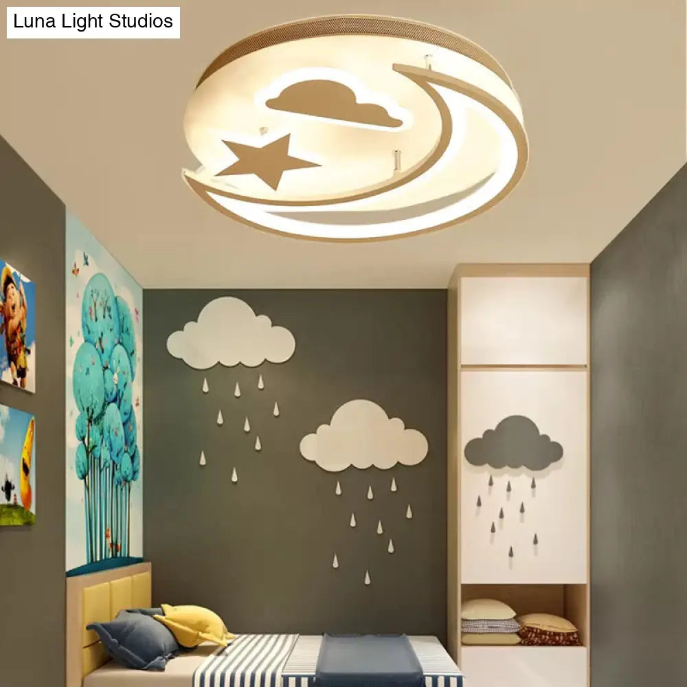 DecorBites™ DecorBites™ White Metal Moon and Star Flush Ceiling Light for Kid's Cartoon Bedroom
