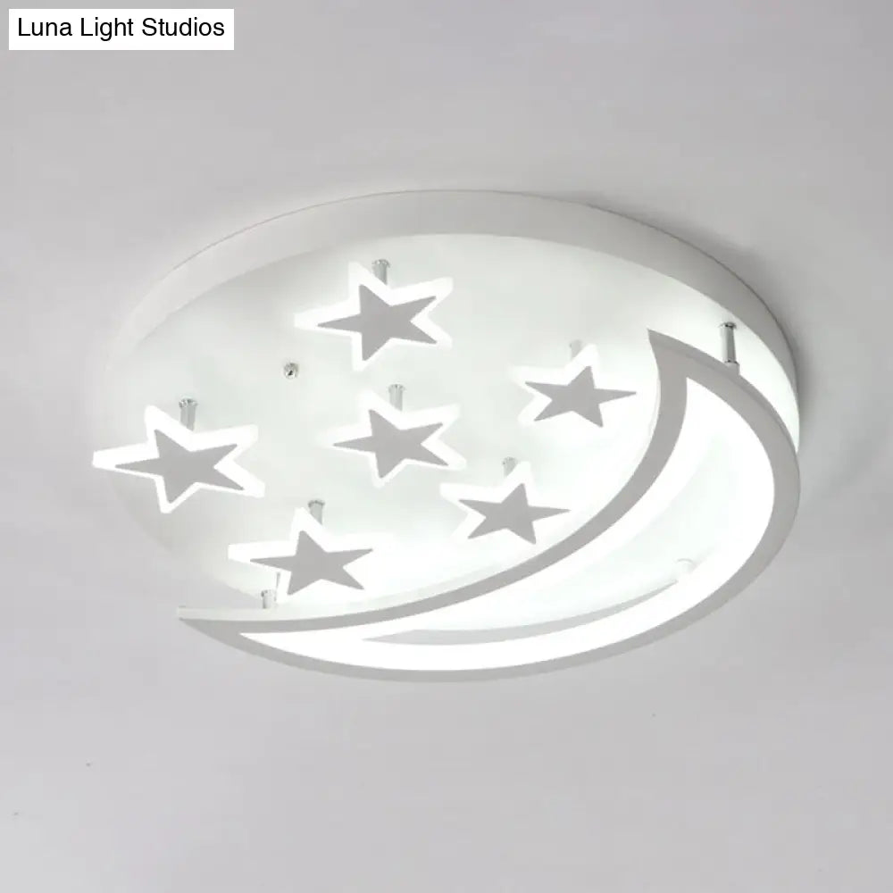 DecorBites™ DecorBites™ White Metal Moon and Star Flush Ceiling Light for Kid's Cartoon Bedroom