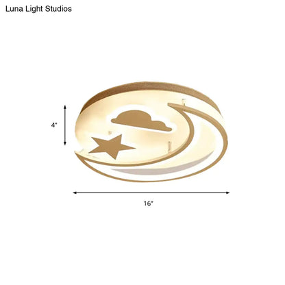 DecorBites™ DecorBites™ White Metal Moon and Star Flush Ceiling Light for Kid's Cartoon Bedroom