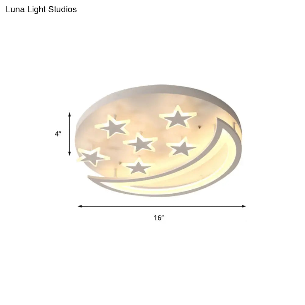 DecorBites™ DecorBites™ White Metal Moon and Star Flush Ceiling Light for Kid's Cartoon Bedroom