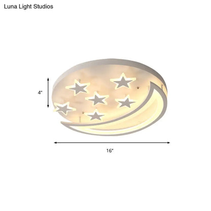DecorBites™ DecorBites™ White Metal Moon and Star Flush Ceiling Light for Kid's Cartoon Bedroom