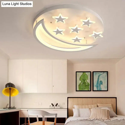DecorBites™ DecorBites™ White Metal Moon and Star Flush Ceiling Light for Kid's Cartoon Bedroom