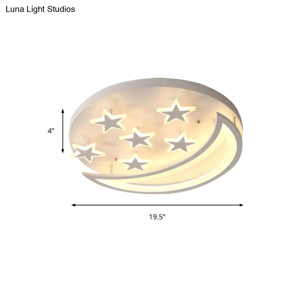 DecorBites™ DecorBites™ White Metal Moon and Star Flush Ceiling Light for Kid's Cartoon Bedroom