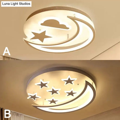 DecorBites™ DecorBites™ White Metal Moon and Star Flush Ceiling Light for Kid's Cartoon Bedroom