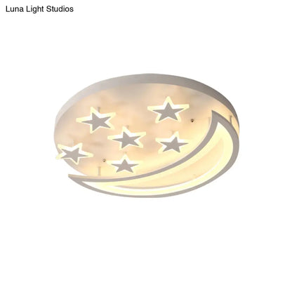 DecorBites™ DecorBites™ White Metal Moon and Star Flush Ceiling Light for Kid's Cartoon Bedroom