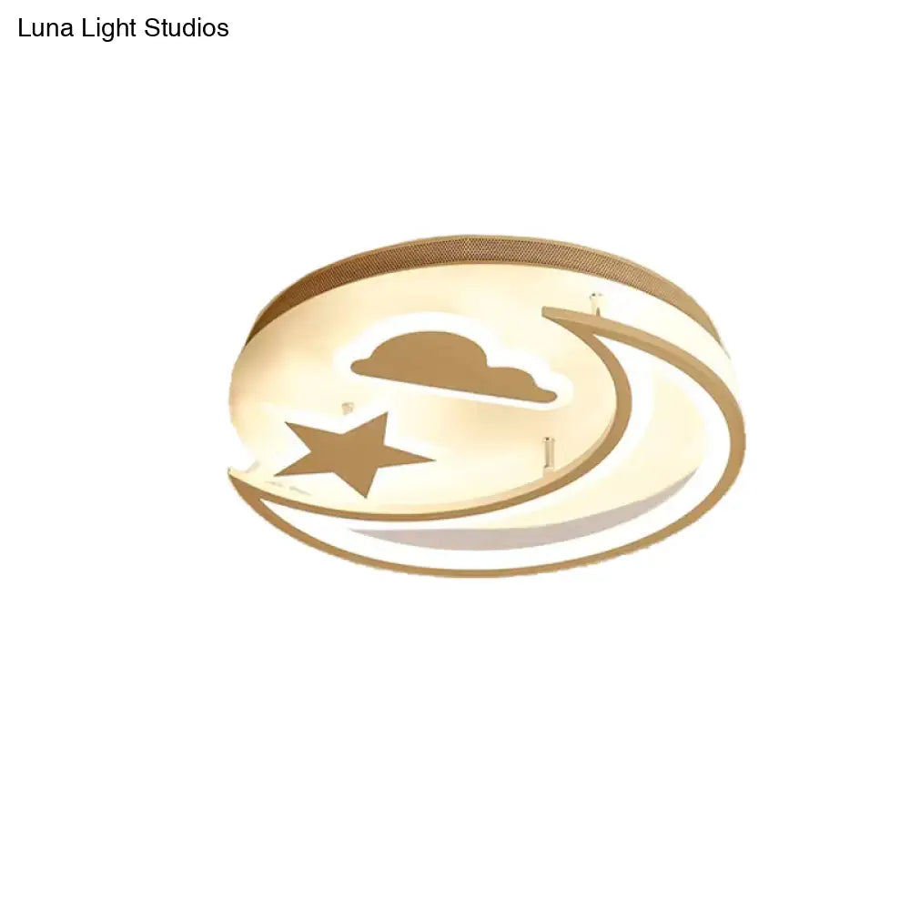 DecorBites™ DecorBites™ White Metal Moon and Star Flush Ceiling Light for Kid's Cartoon Bedroom