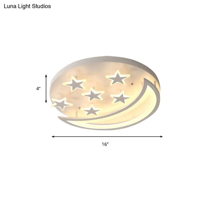 DecorBites™ DecorBites™ White Metal Moon and Star Flush Ceiling Light for Kid's Cartoon Bedroom