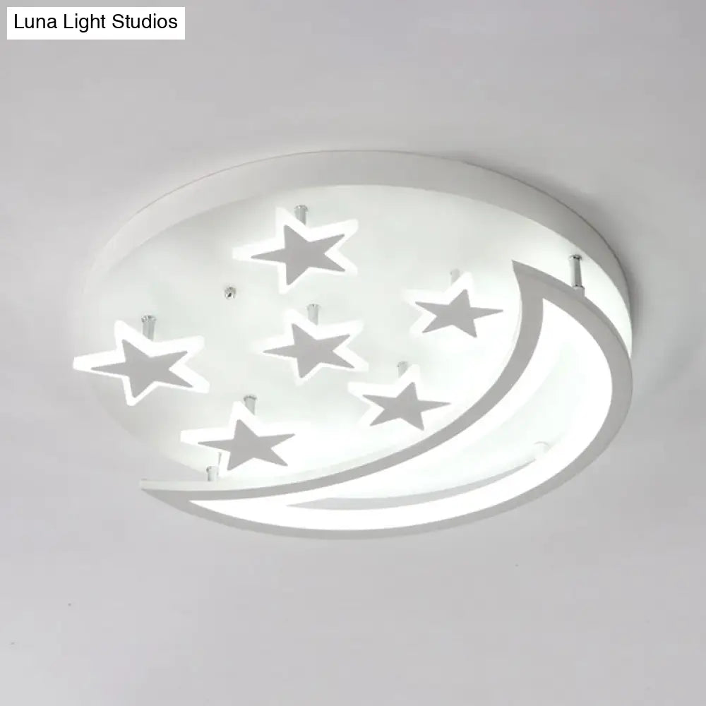 DecorBites™ DecorBites™ White Metal Moon and Star Flush Ceiling Light for Kid's Cartoon Bedroom