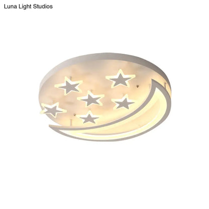 DecorBites™ DecorBites™ White Metal Moon and Star Flush Ceiling Light for Kid's Cartoon Bedroom