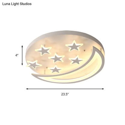 DecorBites™ DecorBites™ White Metal Moon and Star Flush Ceiling Light for Kid's Cartoon Bedroom