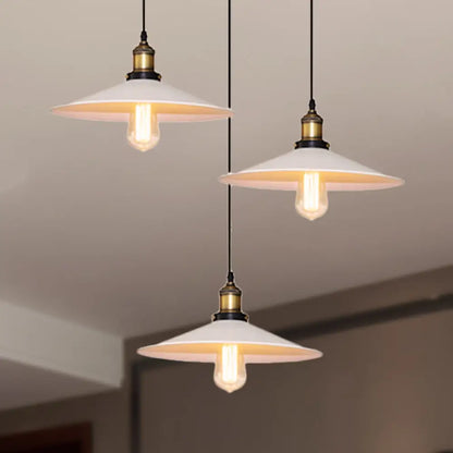 White Metal Pendant Light with 3 Industrial Saucer Hanging Ceiling Lights - Linear/Round Canopy