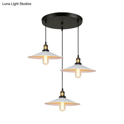 White Metal Pendant Light with 3 Industrial Saucer Hanging Ceiling Lights - Linear/Round Canopy