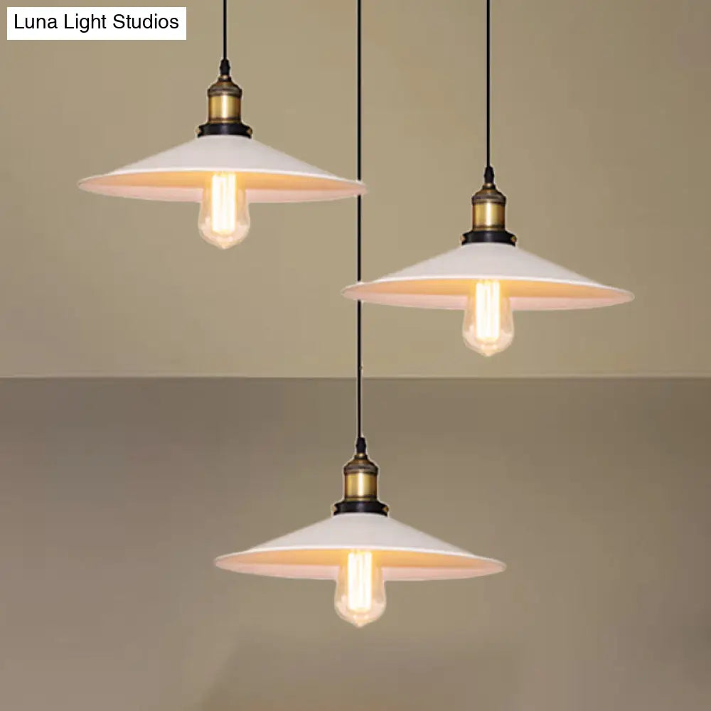 White Metal Pendant Light with 3 Industrial Saucer Hanging Ceiling Lights - Linear/Round Canopy