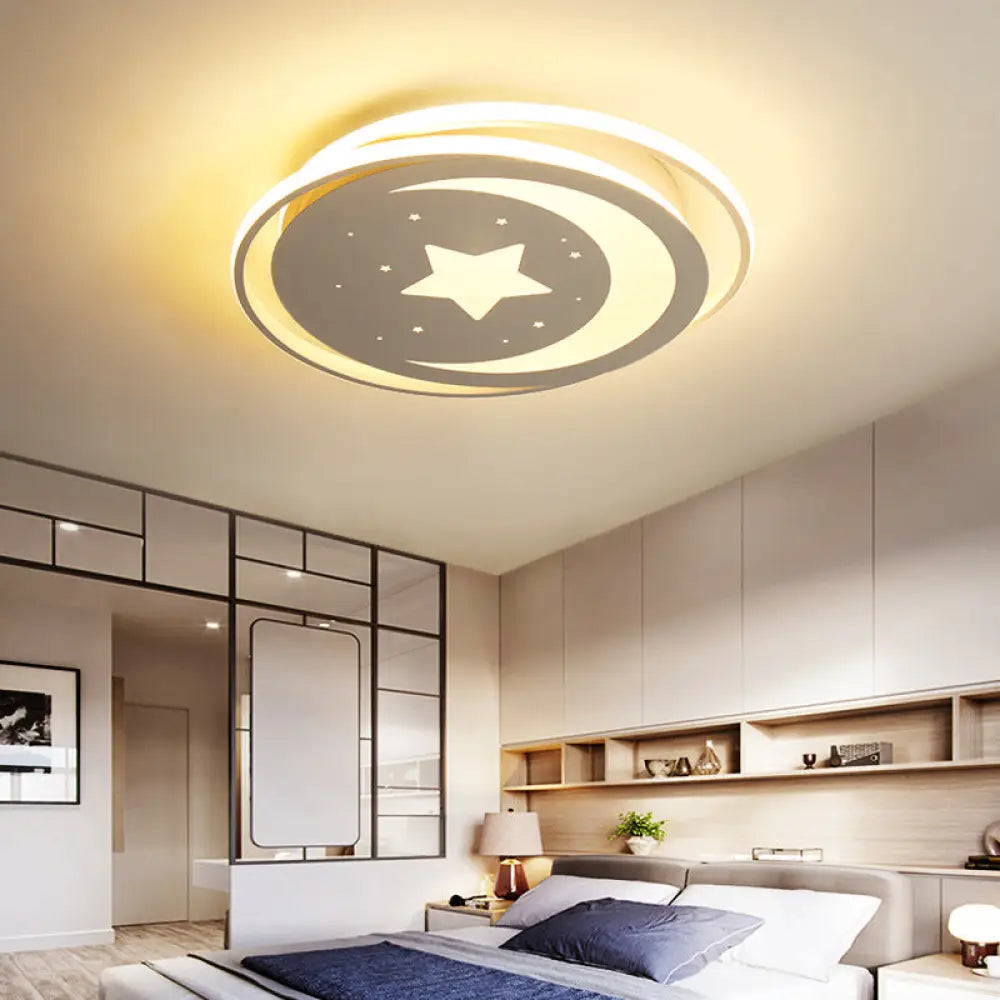 DecorBites™ DecorBites™ White Moon and Star LED Ceiling Lamp for Kids Bedroom - Child-friendly Acrylic-Metal Flush Mount Light