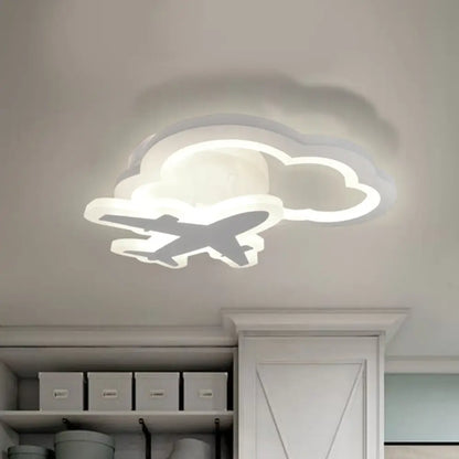 DecorBites™ DecorBites™ White Nordic LED Semi-Flush Foyer Lamp with Airplane, Moon, and Cloud Design