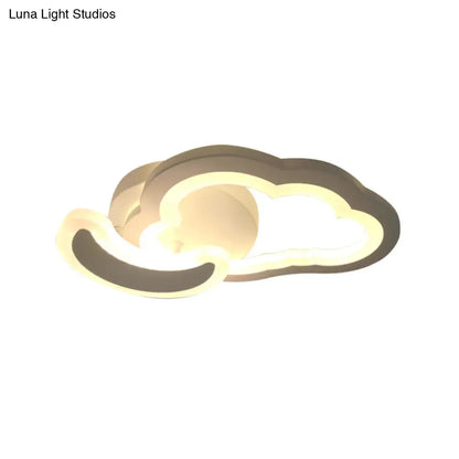 DecorBites™ DecorBites™ White Nordic LED Semi-Flush Foyer Lamp with Airplane, Moon, and Cloud Design