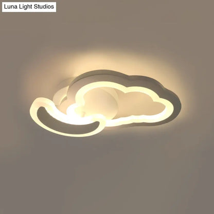 DecorBites™ DecorBites™ White Nordic LED Semi-Flush Foyer Lamp with Airplane, Moon, and Cloud Design
