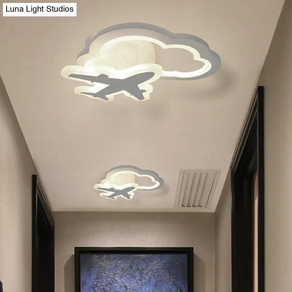 DecorBites™ DecorBites™ White Nordic LED Semi-Flush Foyer Lamp with Airplane, Moon, and Cloud Design