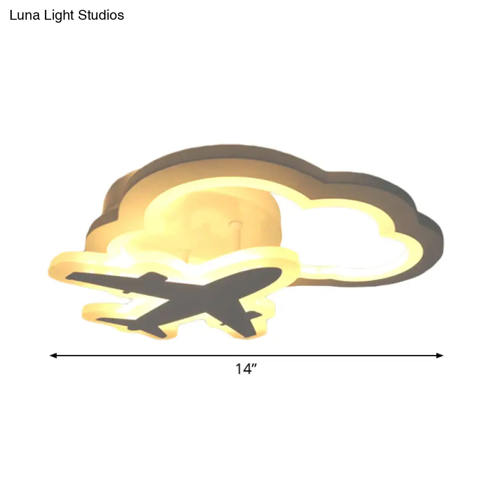 DecorBites™ DecorBites™ White Nordic LED Semi-Flush Foyer Lamp with Airplane, Moon, and Cloud Design