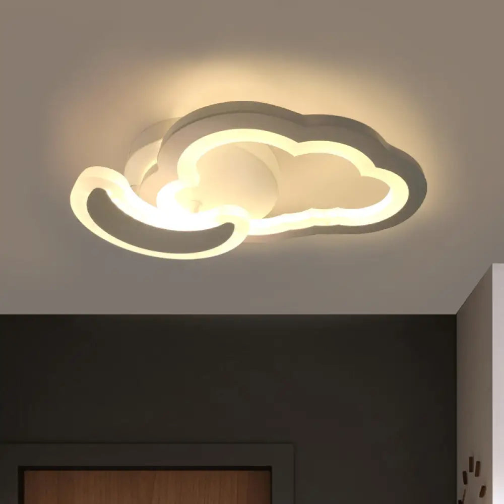DecorBites™ DecorBites™ White Nordic LED Semi-Flush Foyer Lamp with Airplane, Moon, and Cloud Design