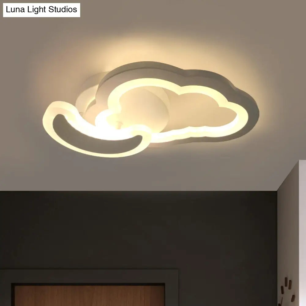 DecorBites™ DecorBites™ White Nordic LED Semi-Flush Foyer Lamp with Airplane, Moon, and Cloud Design