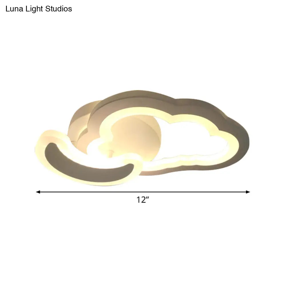 DecorBites™ DecorBites™ White Nordic LED Semi-Flush Foyer Lamp with Airplane, Moon, and Cloud Design