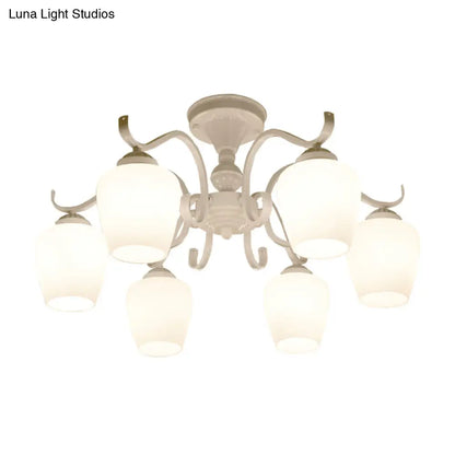 ديكوربايتس™ مصباح سقف مخروطي زجاجي أبيض أوباليني - ثريا شبه مسطحة بستة مصابيح على طراز الريف - عرض 18.5 بوصة/24.5 بوصة