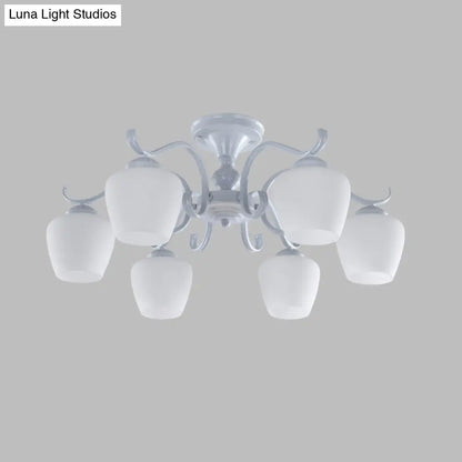 ديكوربايتس™ مصباح سقف مخروطي زجاجي أبيض أوباليني - ثريا شبه مسطحة بستة مصابيح على طراز الريف - عرض 18.5 بوصة/24.5 بوصة