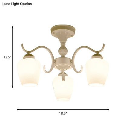 ديكوربايتس™ مصباح سقف مخروطي زجاجي أبيض أوباليني - ثريا شبه مسطحة بستة مصابيح على طراز الريف - عرض 18.5 بوصة/24.5 بوصة