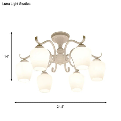 ديكوربايتس™ مصباح سقف مخروطي زجاجي أبيض أوباليني - ثريا شبه مسطحة بستة مصابيح على طراز الريف - عرض 18.5 بوصة/24.5 بوصة
