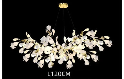 Elegant white floral decorbites ginkgo chandelier with gold-toned accents and modern branching design for living rooms