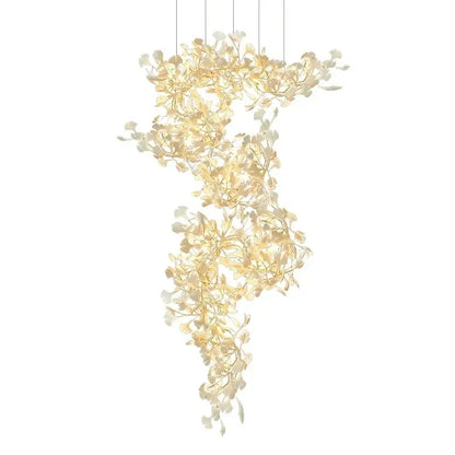 White orchid decorbites ginkgo chandelier cream-colored pendant light with delicate cascading ginkgo leaf design for living room
