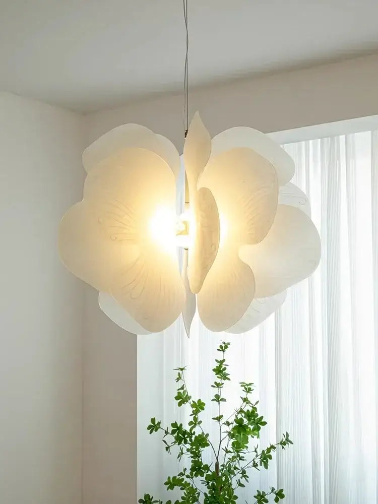 White paper flower butterfly pendant light with layered off-white orchid petals and soft glow for bedroom decorbites pendant light