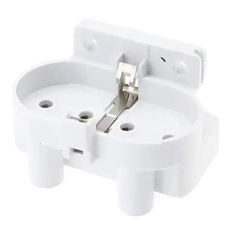White plastic 2g11 lamp holder socket with metallic contacts for electrical connection in kitchen terminal block
