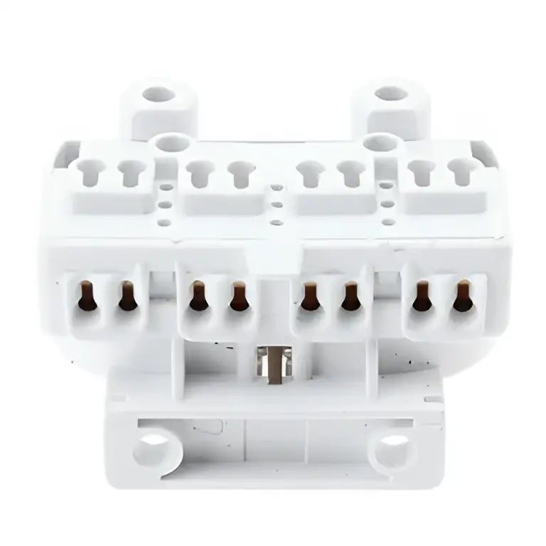 White plastic 2g11 lamp holder socket with brown contacts and multiple slots kitchen terminal block holder socket