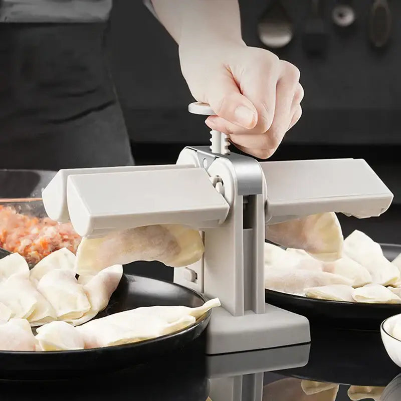 Gray plastic double head dumplings press with handle and two pressing plates for ravioli maker kitchen tool