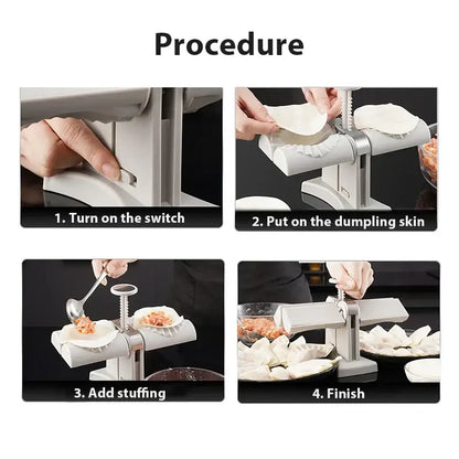 White plastic double head dumplings press and ravioli maker with central screw mechanism and flat pressing plates