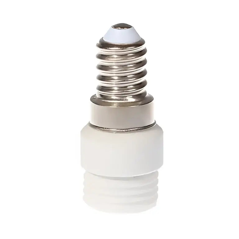 White ceramic led bulb with metallic screw base paired with white plastic e14 to g9 converter splitter bulb socket adapter