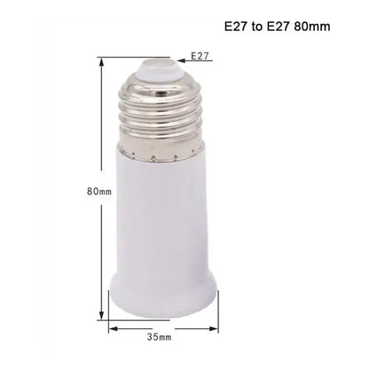 White plastic e27 socket extender lamp adapter with metallic threaded base 80mm tall for kitchen light fitting