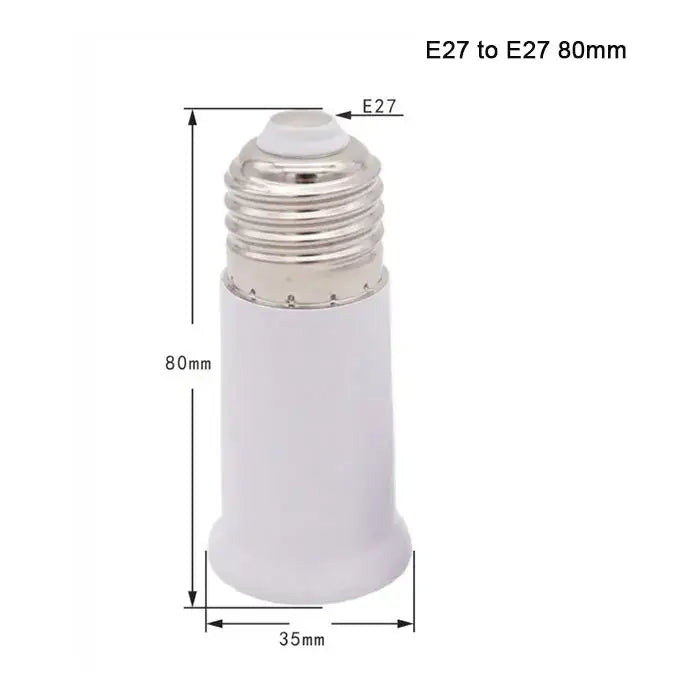 White plastic e27 socket extender lamp adapter with metallic threaded base 80mm tall for kitchen light fitting