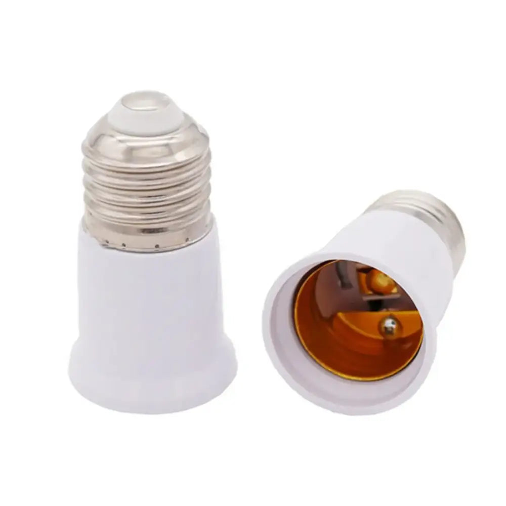 White plastic e27 socket extender lamp adapter with metallic threaded base and internal brass contact point for kitchen light fitting