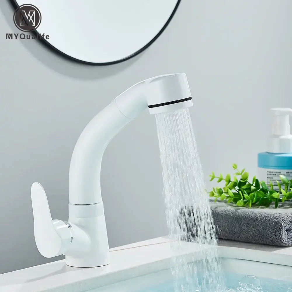 White plastic kitchen sink faucet with curved spout and single lever suitable for bathroom sink faucet use