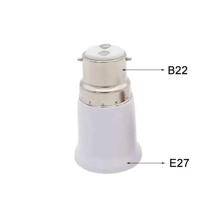 White plastic and metal b22 to e27 lamp base converter for living room socket adaptation and lamp base compatibility