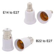 White plastic and metal lamp base converter adapters for e14 to e27 and b22 to e27 socket conversions