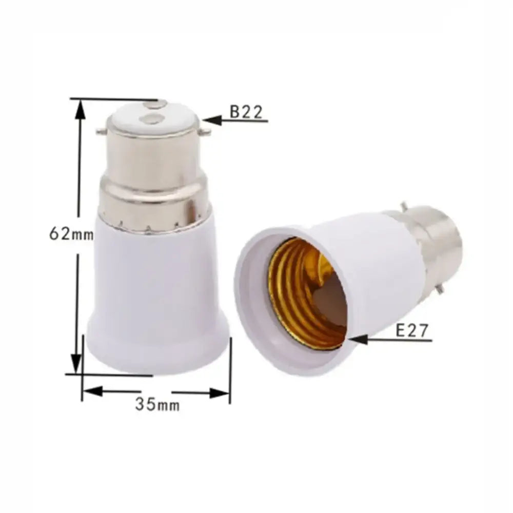 White plastic and metal b22 to e27 lamp base converter with brass-colored interior for living room socket adapter