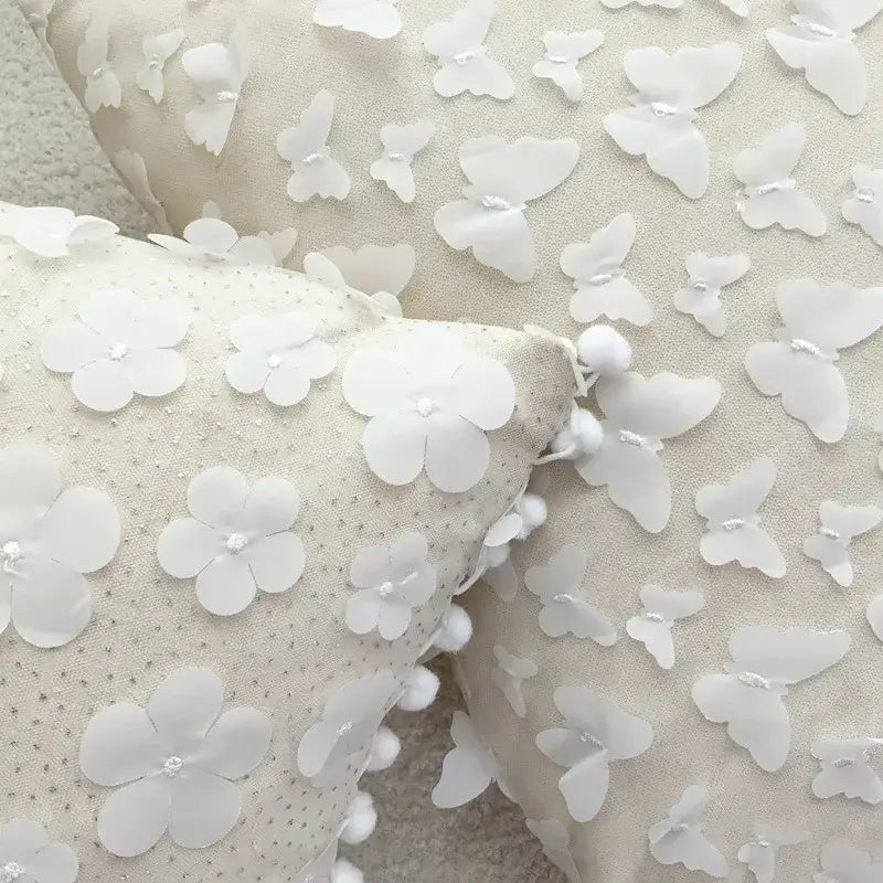 Cream-colored cushion cover featuring delicate white fabric plum blossom butterfly decorbites 3d for living room decor