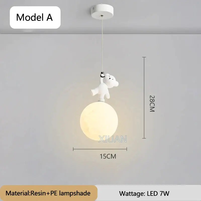 White resin bear figurine pendant lamp with warm pe lampshade for cozy bear nursery room lighting