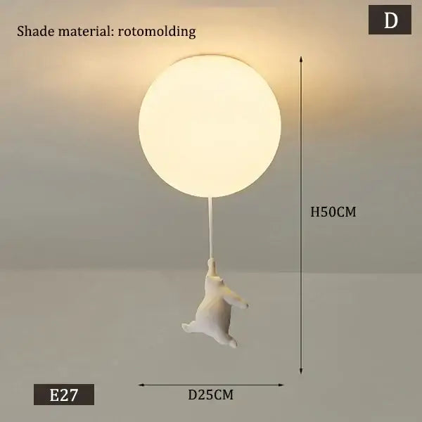 White polar bear ceramic pendant light with a bear holding a balloon cord pendant for kids bedroom ceiling lighting