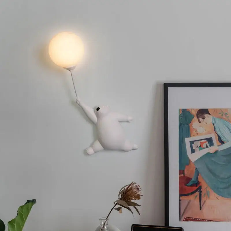 White polar bear bear night light with spherical warm light fixture for kids bedroom night light moon lamp
